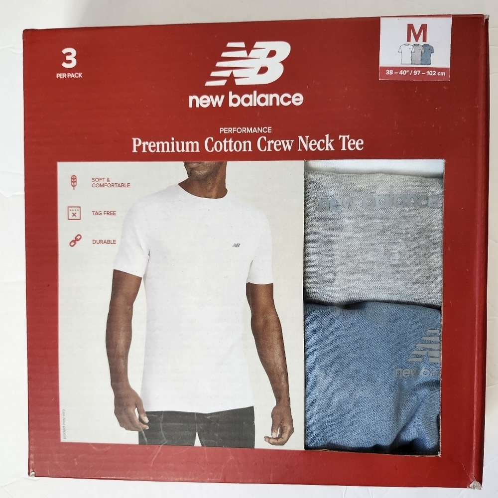 New Balance Performance Cotton Crew Neck TShirts‎ 3-Pack Mens Medium NEW